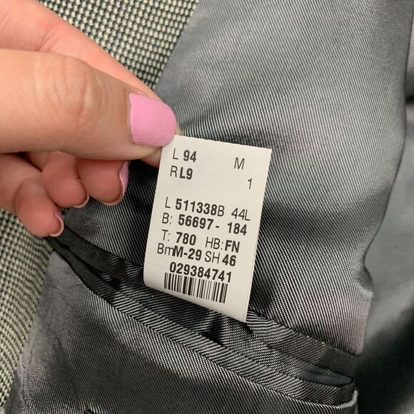 Vintage Ralph Lauren Blazer Mens 44 Long Beige Black Silk Wool Blend Houndstooth - Picture 11 of 14